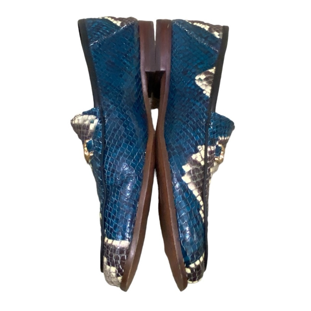 Sam Edelman Loraine teal blue snakeskin print leather slip on loafers size 7.5 - Picture 6 of 13